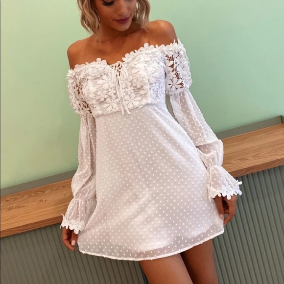 Off the shoulder floral crochet dress boho white - Picture 2 of 3